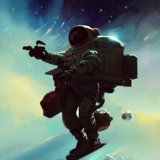 Image similar to A painting of space explorator trending on artstation in the style of Greg Rutkowski