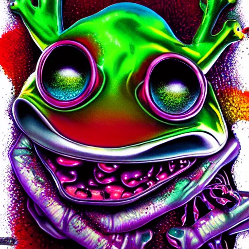 Prompt: psychedelic trip by a poisonous frog hyper realism, high detail, octane