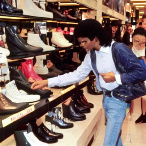 Image similar to michael jackson shopping for shoes in a busy mall