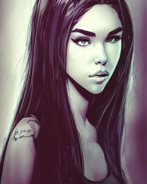 Prompt: portrait of madison beer, mixed art styles, beautiful, elegant, artstation, deviantart, behance, concept art, smooth, focus, by david w. mack