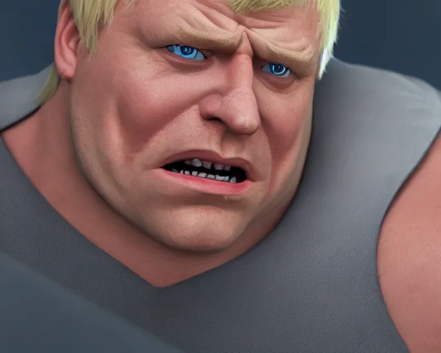 Image similar to boris johnson as mr incredible, character art, by various concept artists, redshift render, hyperrealistic face, photorealistic render