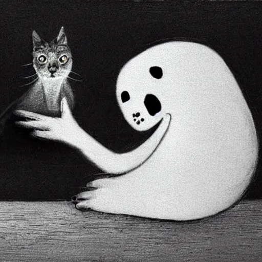 Image similar to the ghost of a dead cat watching its owner grieve.