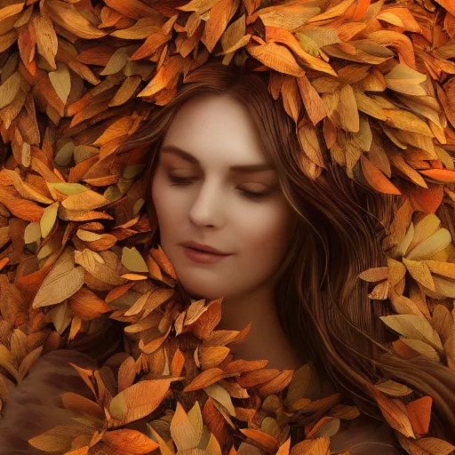 Prompt: a highly detailed digital image of an elegant figure surrounded and engulfed in leaves, matte background, artstation, detailed woman, stunning volumetric lighting, elegant, fantasy, 4k