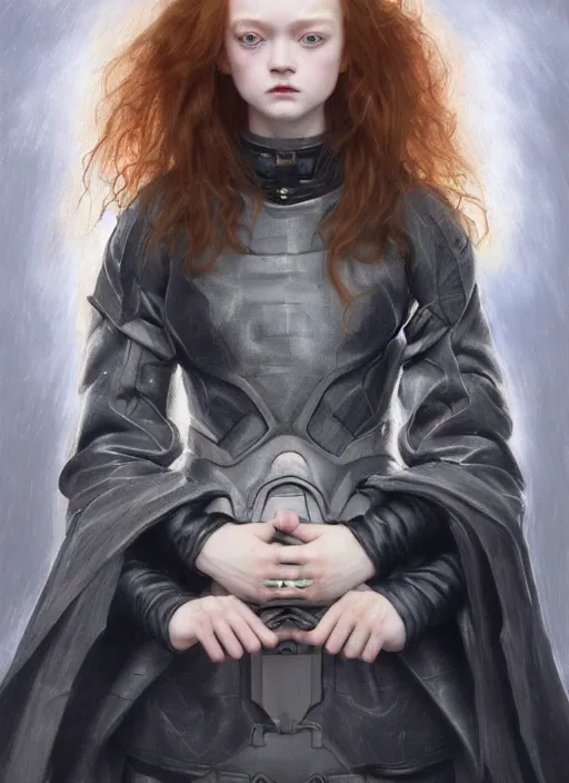 Prompt: sadie sink portrait demon half human, elegant, wearing a bomber jacket, armor, hyper realistic, whitehorns, extremely detailed, dnd character art portrait, fantasy art,, dramatic lighting, vivid colors, artstation, by edgar maxence and caravaggio and michael whelan and delacroix, lois van baarle and bouguereau