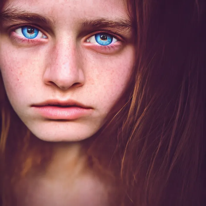 Image similar to Kodak Portra 400, 8K, highly detailed, britt marling style 3/4 dramatic photographic extreme close-up face of a extremely beautiful girl with clear eyes and brown hair , illuminated by a dramatic light, Low key lighting, light dark, dramatic , dark background, high quality, photo-realistic.