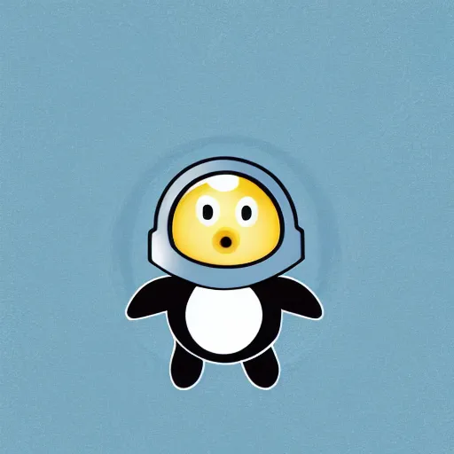 Image similar to cute astronaut penguin with helmet on, floating on space, minimalist cartoon style