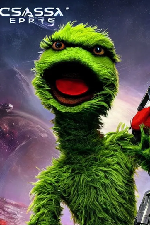 Prompt: “ oscar the grouch on the cover of mass effect ”