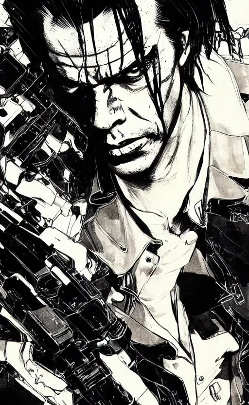 Prompt: full body portrait of nick cave as agent smith, sumi - e lighting style, intricate linework, artstation, trending, highly detailed, smooth, focus, concept art by yoji shinkawa and glenn fabry, lee bermejo, gabriele dell'otto