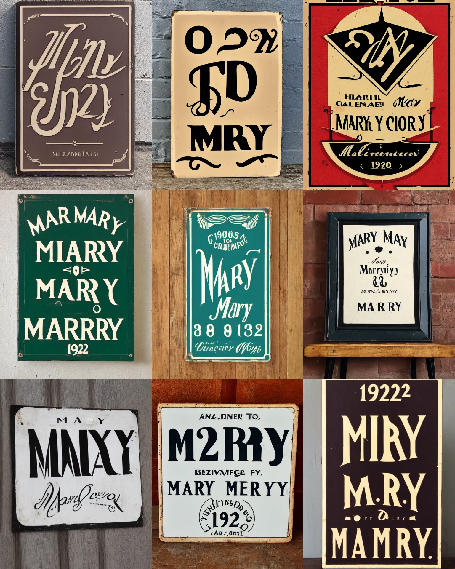 Prompt: 1 9 2 0 s sign with the name mary in 2 colour font