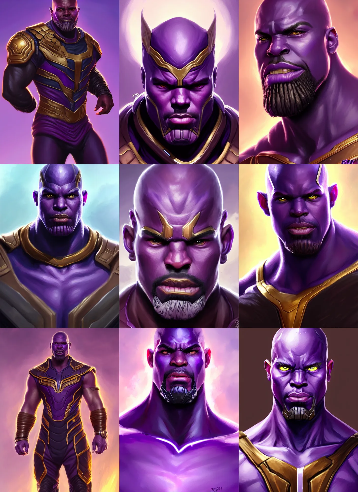 Prompt: a fantasy style portrait painting a character if sam wilson falcon and thanos had a son purple skin, powerful chin, thanos style traits, painting, unreal 5, daz., rpg, portrait, extremely detailed, artgerm greg rutkowski _ greg