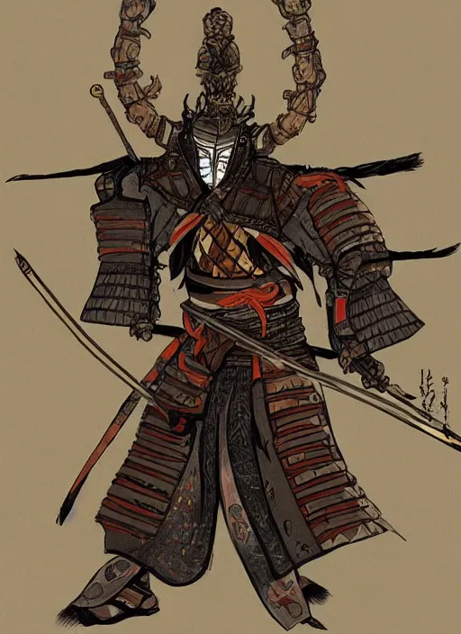 Image similar to Samurai with an insect armor, in the style of Sam Guay and Fenghua Zhong and abigail larson, character art, trending on artstation