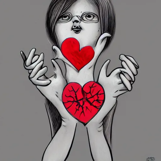 Image similar to drawing of hands ripping a heart into pieces, sadness, dark ambiance, concept by banksy, featured on deviantart, sots art, lyco art, artwork, photoillustration, poster art