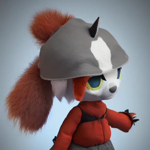 Prompt: cute fumo plush of a foxgirl adventurer, three point lighting, dramatic, vray
