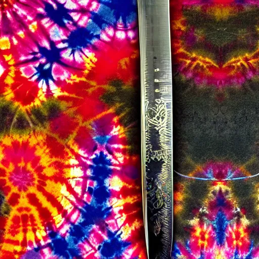 Image similar to a katana a laser tie dye covered blade, uncropped, photography