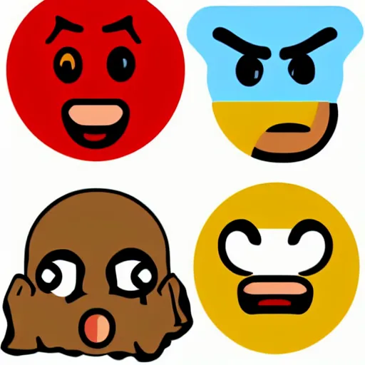 Prompt: a set of 2 x 2 emoji icons with happy, angry, surprised and sobbing faces. the emoji icons look like watermelon