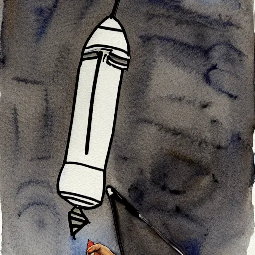 Image similar to doctor performing surgery on a rocket, monochrome watercolor art, abstract