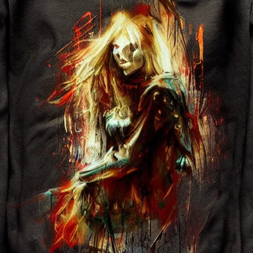 Prompt: art by christopher shy on the back side of a hoodie