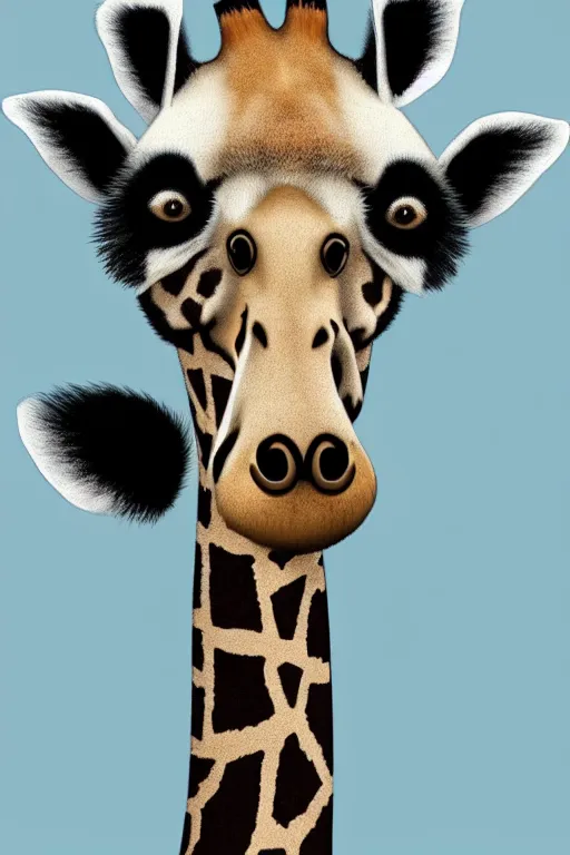 Prompt: a giraffe mixed with a panda, hybrid animal, photorealistic