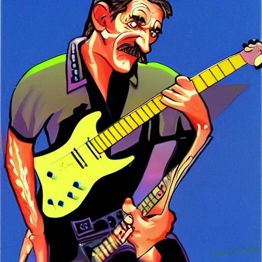 Image similar to Barry Chuckle Shredding on an electric guitar in the style of Jason Edmiston and Gary Panter