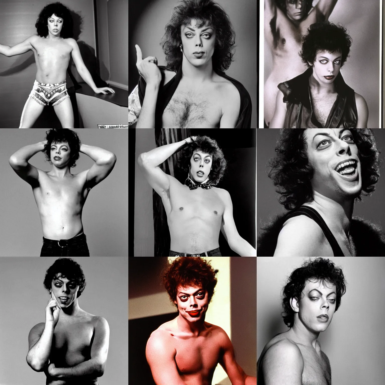 Prompt: young 80s Tim Curry posing for the camera