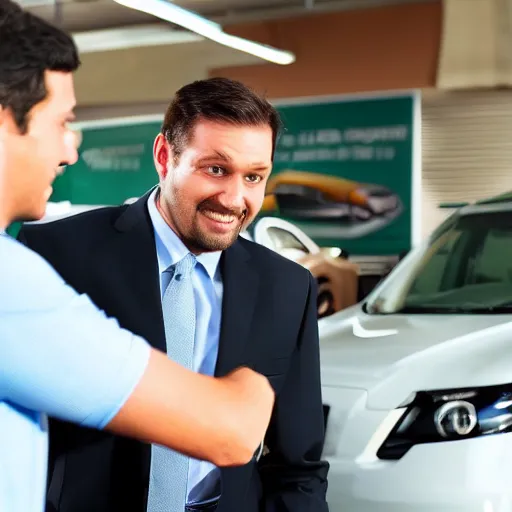 Prompt: car salesman pitching bad cannabis to an unsuspecting customer