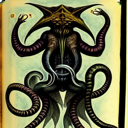 Image similar to bestiary of creatures from the depths of the unconscious psyche