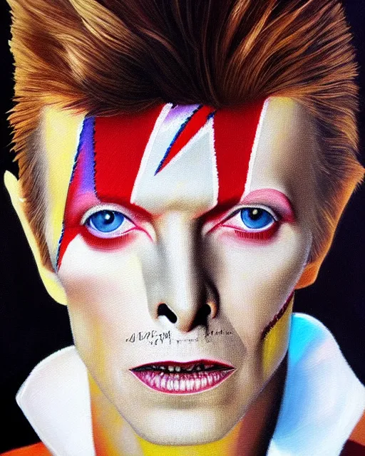 Prompt: David Bowie in photorealistic oil painting style