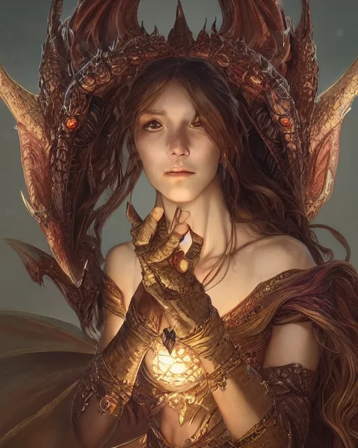 Image similar to Portrait of a dragon person, HD, illustration, epic, D&D, fantasy, intricate, elegant, highly detailed, digital painting, artstation, concept art, smooth, sharp focus, illustration, art by artgerm and greg rutkowski and alphonse mucha, monster hunter illustrations art book