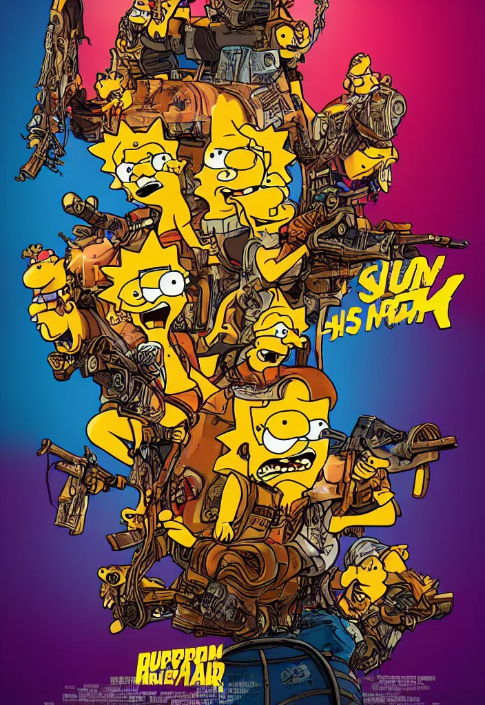 Prompt: Lisa Simpson in Fury Road movie poster, borderlands 4k render