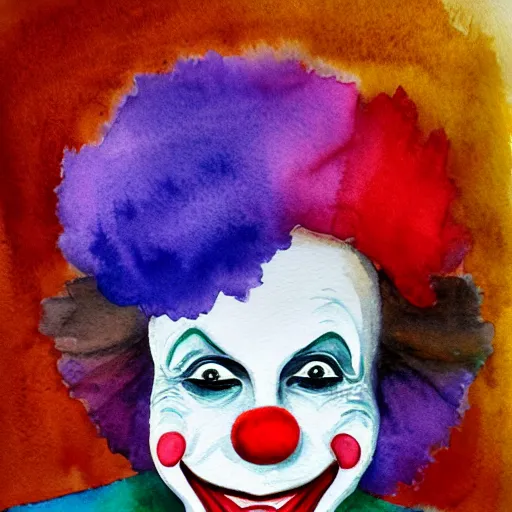 Prompt: clown waving hello, watercolor