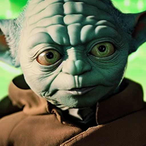 Image similar to 8k HDR hyperrealism stunning portrait photo of Yoda cosplaying as Star Trek: The Next Generation Captain