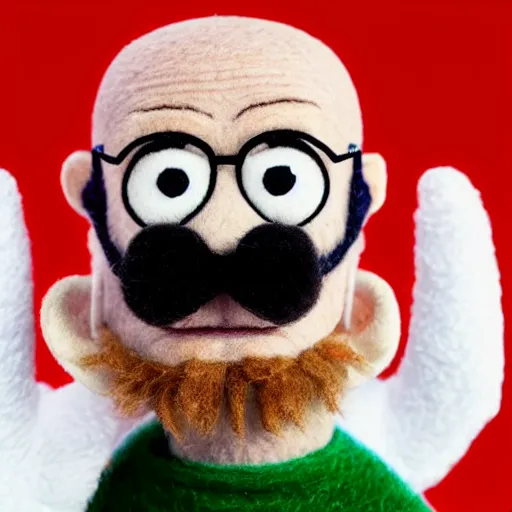 Image similar to walter white as a muppet. highly detailed felt. hyper real photo. 4 k.