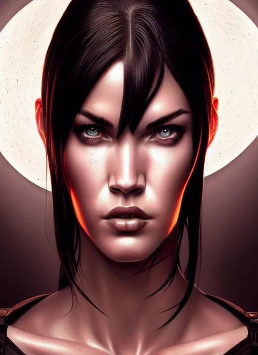 Image similar to symmetry!! gantz portrait of megan fox, unholy, intricate, highly detailed, dynamic lighting, digital art, digital painting, artstation, terence nielsen, sharp focus, illustration, art by artgerm and greg rutkowski and moebius, 8 k