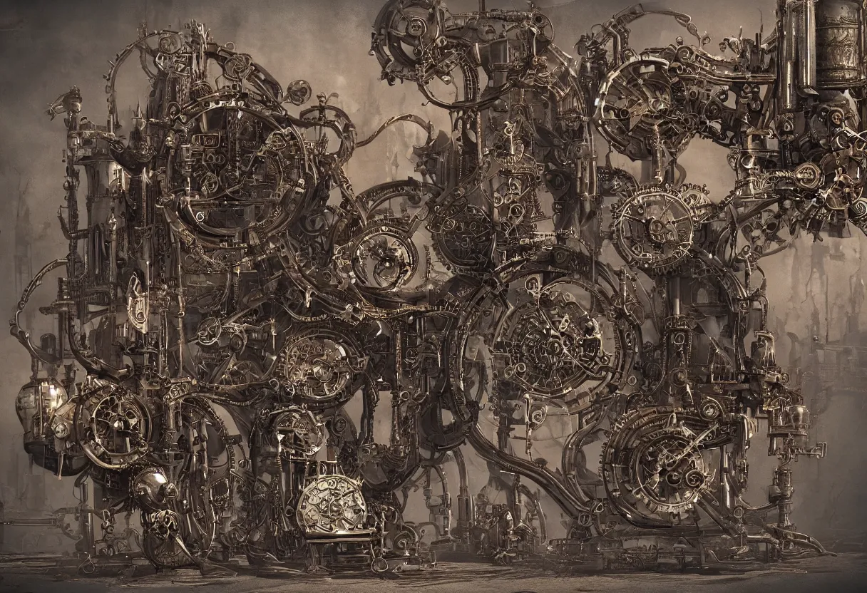 Prompt: blueprint of demonic steampunk machine from necronomicon book written in blood, plenty annotations sumerian language, hyper realism, realistic, dramatic lighting, octane render, highly detailed, cinematic lighting, cinematic, art by wes benscoter