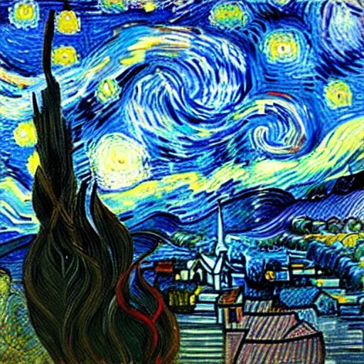 Image similar to a painting of a starry night over a city by vincent van gogh, featured on pixiv, post - impressionism, impressionism, painterly, detailed painting