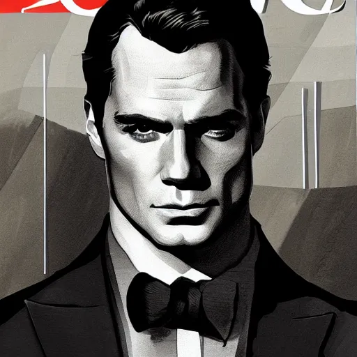 Image similar to henry cavill as james bond, portrait, highly detailed, digital painting, artstation, concept art, sharp focus, illustration, art , style of saturday evening post cover