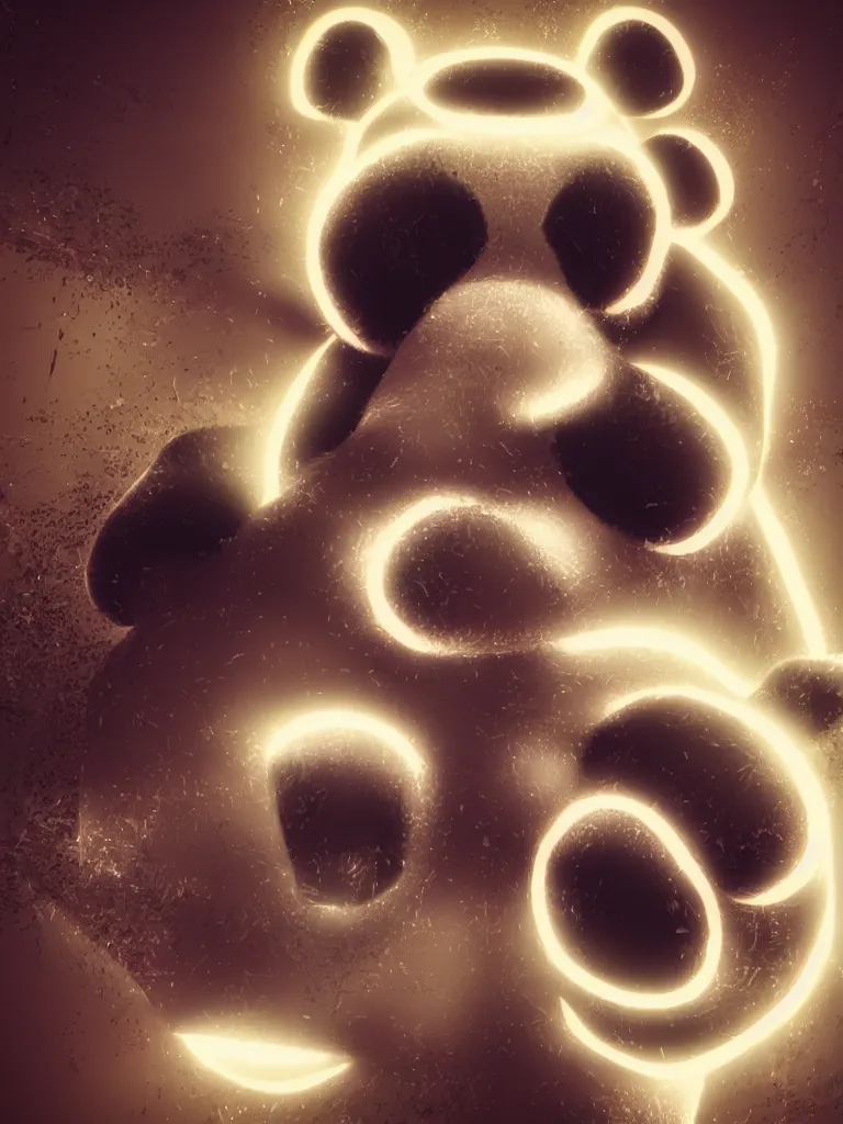 Image similar to geometric recursive panda forming a big cyberpunk panda head, octane render, neon, 3D