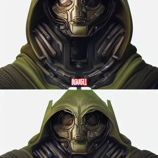 Image similar to doctor doom from marvel, au naturel, hyper detailed, digital art, trending in artstation, cinematic lighting, studio quality, smooth render, unreal engine 5 rendered, octane rendered, art style by klimt and nixeu and ian sprigger and wlop and krenz cushart