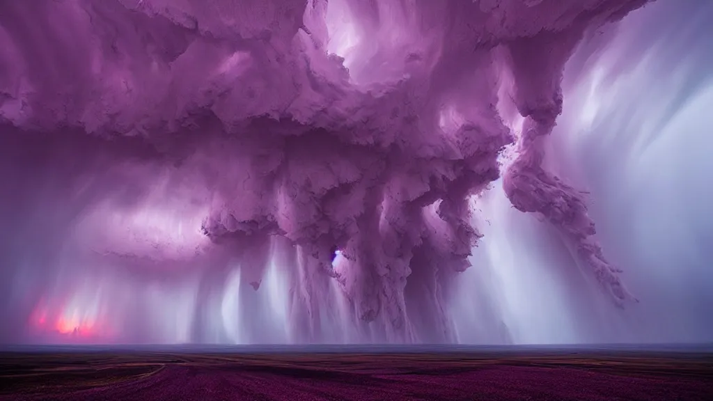 Image similar to amazing landscape photo of purple tornadoes by marc adamus, beautiful dramatic lighting