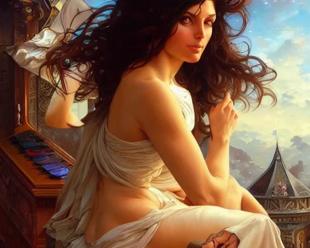 Image similar to photography of annick bouvattier, deep focus, d & d, fantasy, intricate, elegant, highly detailed, digital painting, artstation, concept art, matte, sharp focus, illustration, hearthstone, art by artgerm and greg rutkowski and alphonse mucha