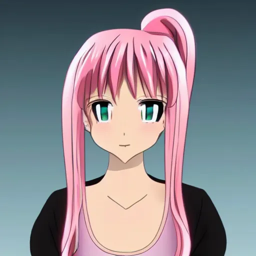Image similar to a girl with long hair and a light pink ponytail, anime style