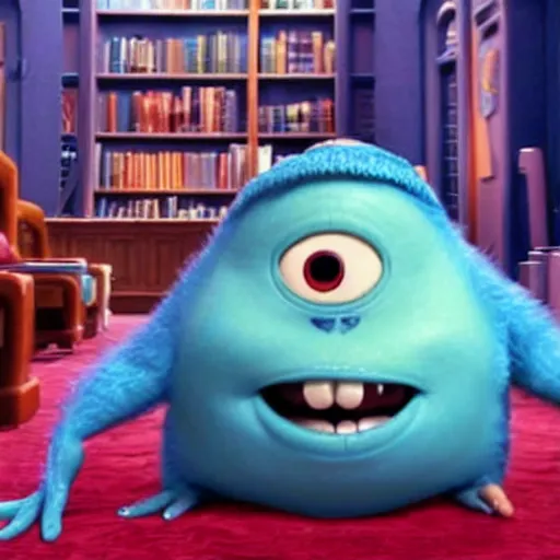 Prompt: giant slug runs attacking students in spacious laboratory, monster university, monsters university 2 0 1 3!!!