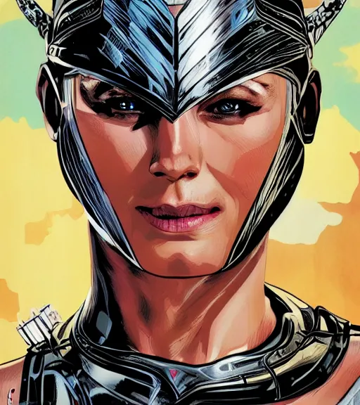 Image similar to HD photograph of Viking female android, by MARVEL comics and Sandra Chevrier, 4k