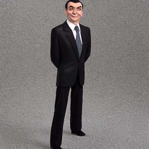 Image similar to a wax statue of the cartoon version of mr bean, realistic, detailed, smooth,