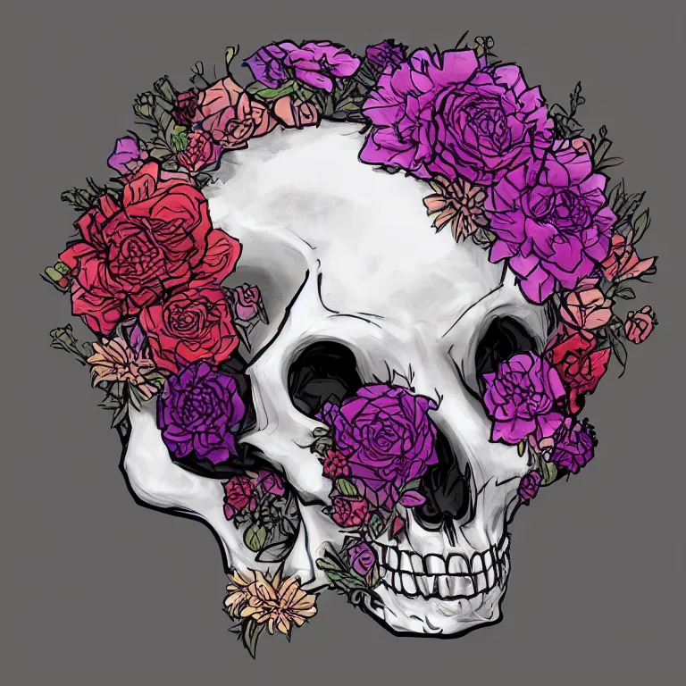 Image similar to flower cat skull, digital art, cyberpunk, artstation