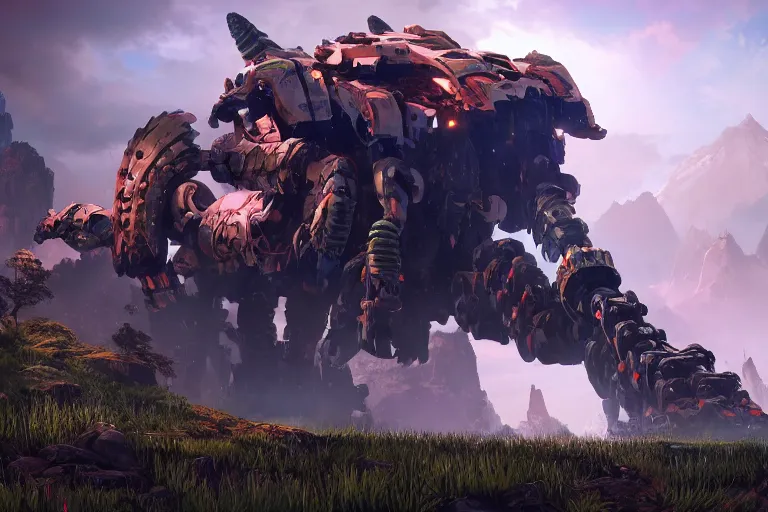 Image similar to tremortusk machine mecha animal beast robot of horizon forbidden west horizon zero dawn bioluminiscence global illumination ray tracing hdr fanart arstation by sung choi and eric pfeiffer and gabriel garza and casper konefal