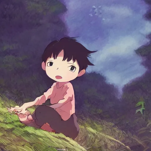 Prompt: friendly boyand small creature , with Fragile looking character portrait face made in Studio Ghibli artstyle ,highly detailed art, beautiful scene, sharp focus, smooth, 8k, anime art, fantasy, style in ghibli anime