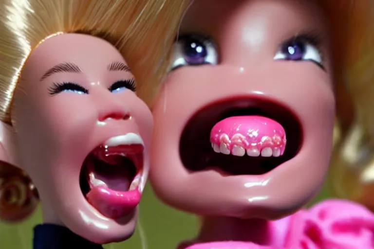 Prompt: Barbie screaming face is melting, night, high-resolution photo,