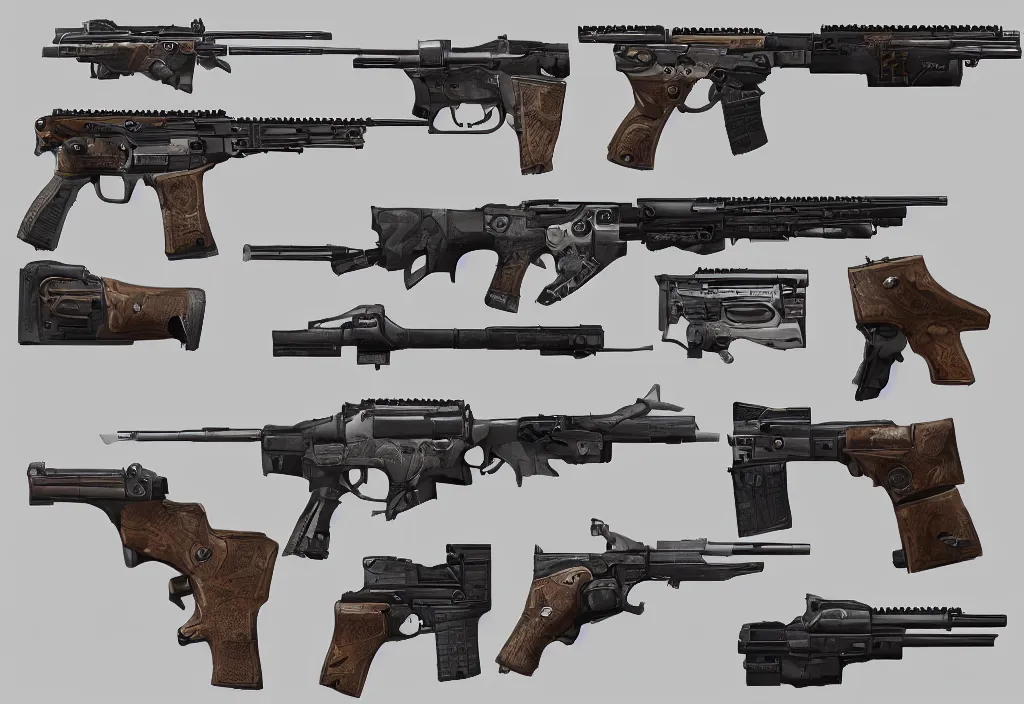 game asset reference of firearms, digital art, by brad Stable