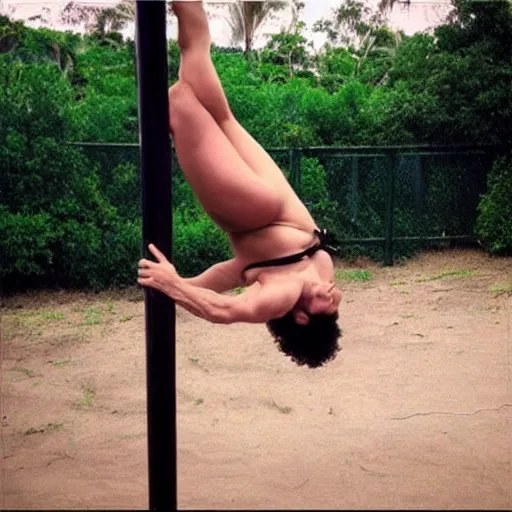 Prompt: “ eric weinstein doing a pole dance in a bikini ”